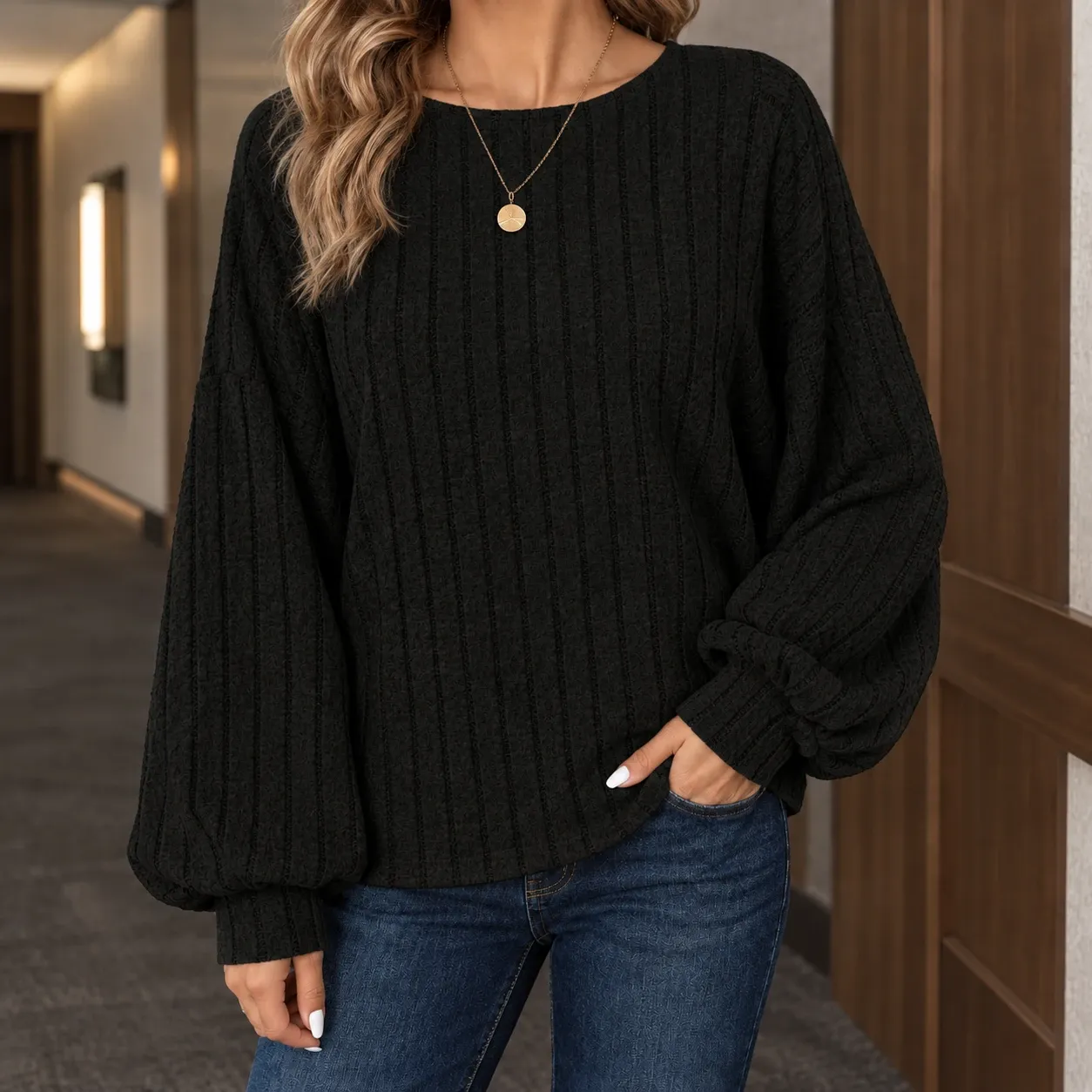 Arwen-Sage Ribbed Top in Black