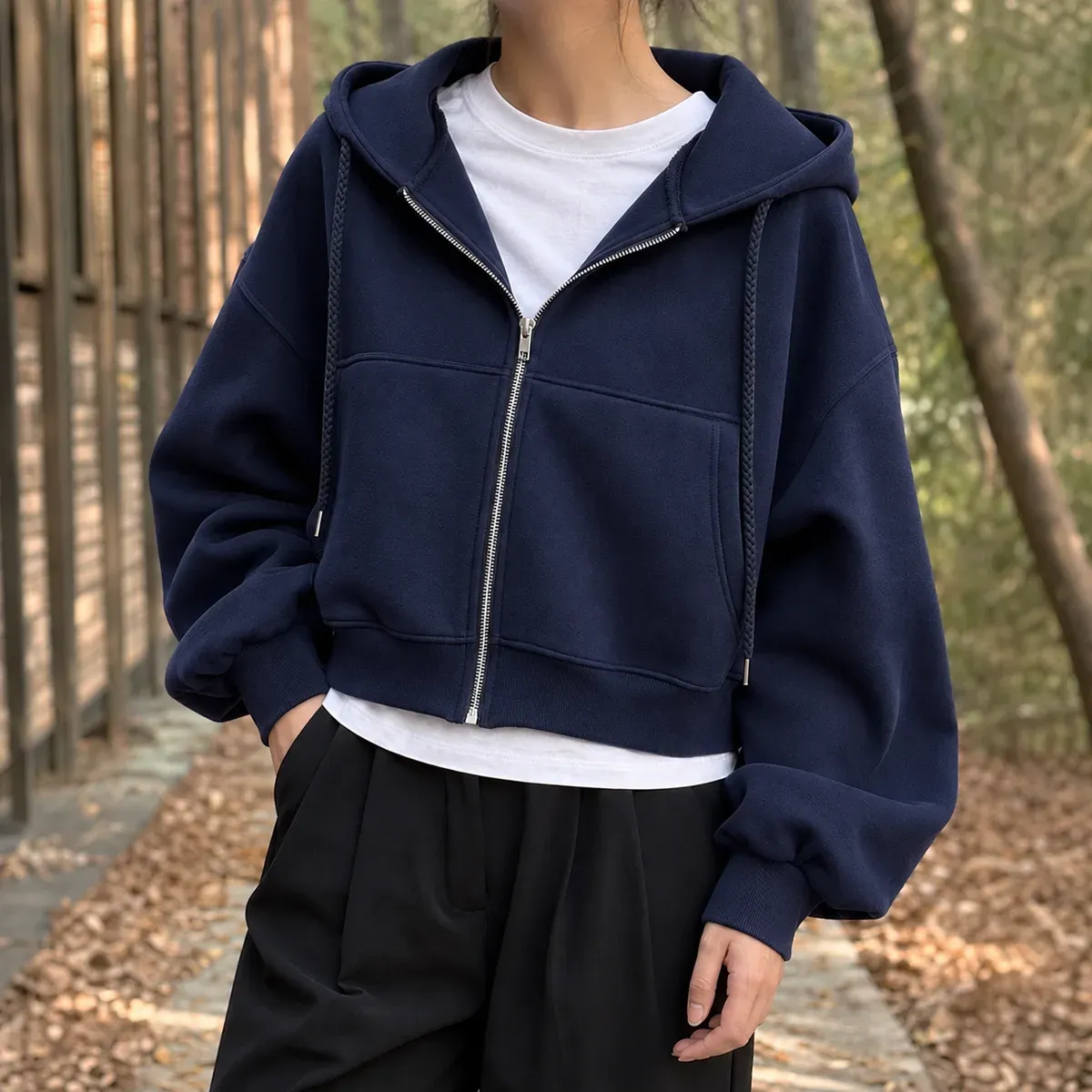 Natalie-Belle Oversized Zip Hoodie in Navy Blue