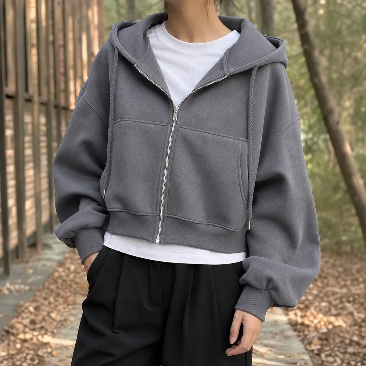 Natalie-Belle Oversized Zip Hoodie in Dark Gray