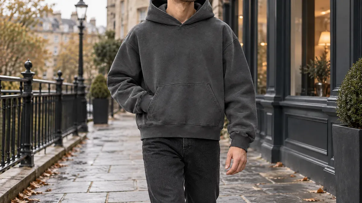 Burnaby-Reid Relaxed Hoodie in an editorial setting