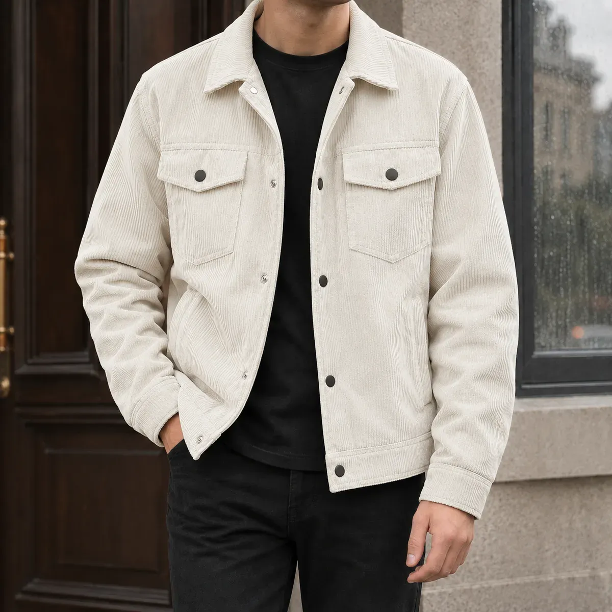 Tobias Corduroy Utility Jacket in White