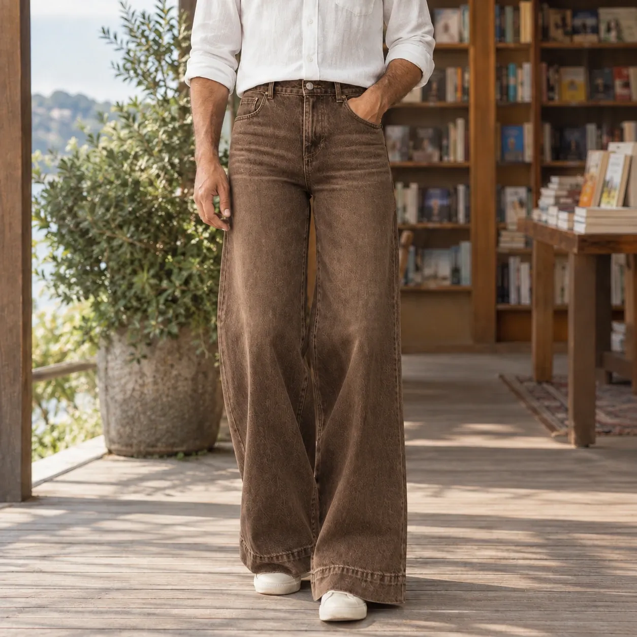 Alphonse Wide Leg Jeans in Dark Brown
