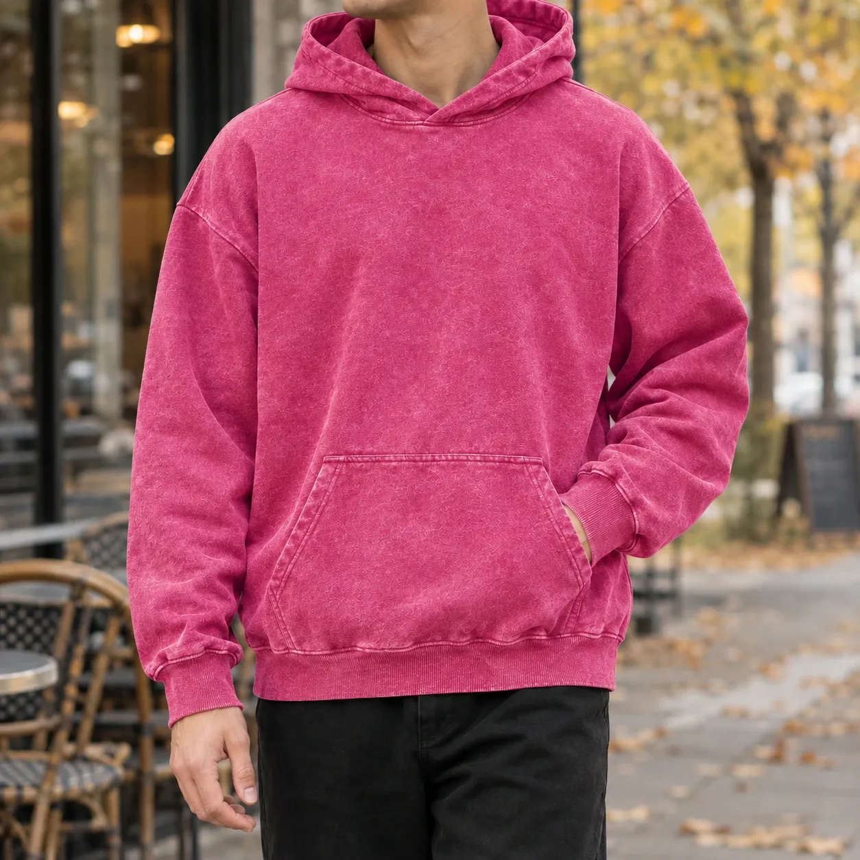 Hugh Washed Hoodie in Distressed Rose Red
