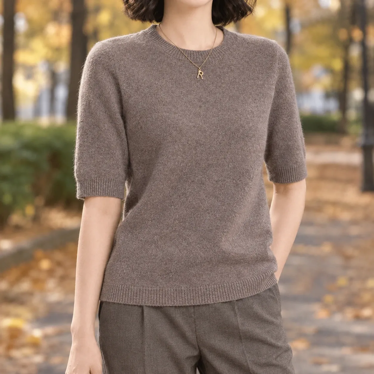 Adrienne Crew Neck Sweater in Coffee Camel