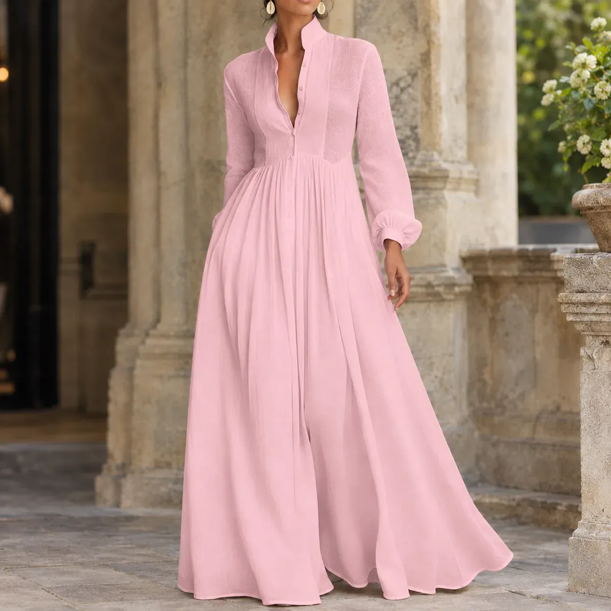 Constance Gathered Maxi Dress in Pink