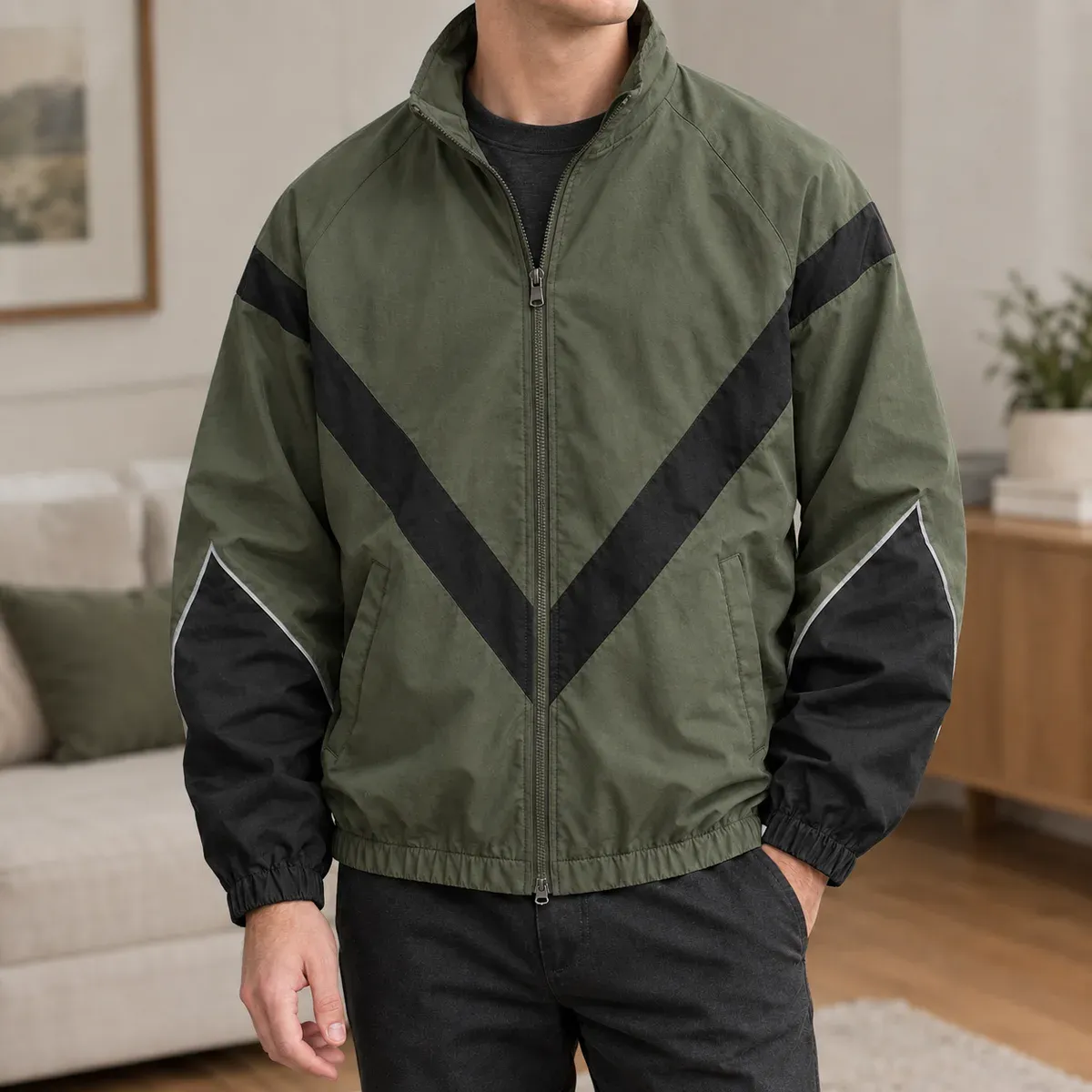 Ross Chevron Jacket in Green
