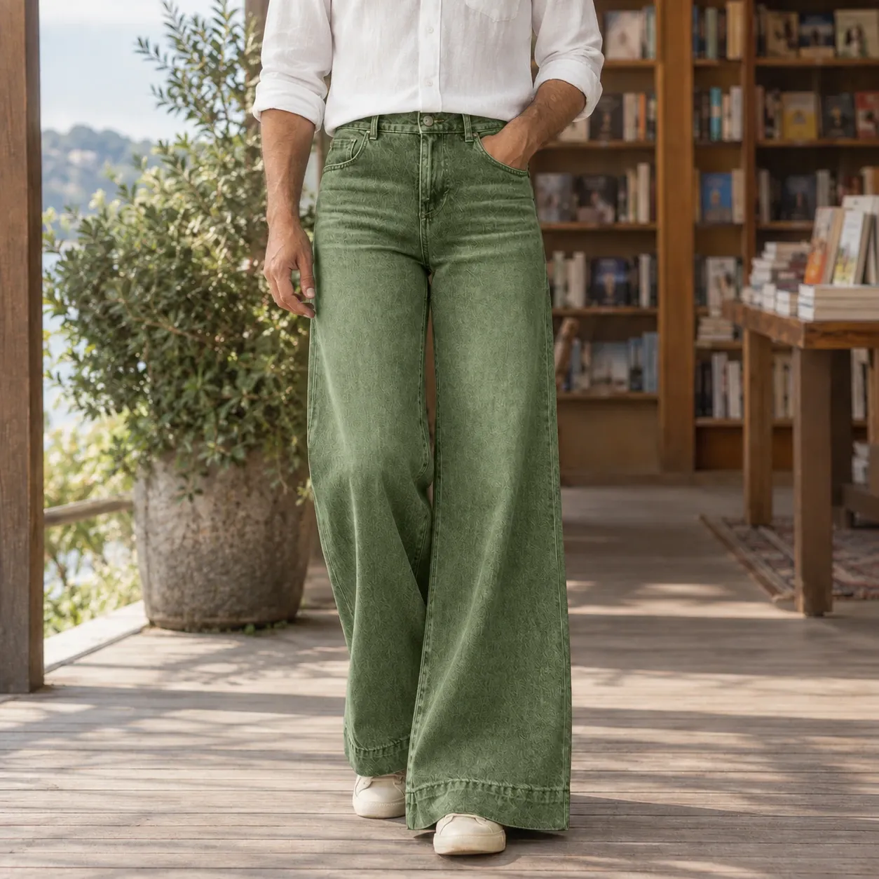 Alphonse Wide Leg Jeans in Army Green