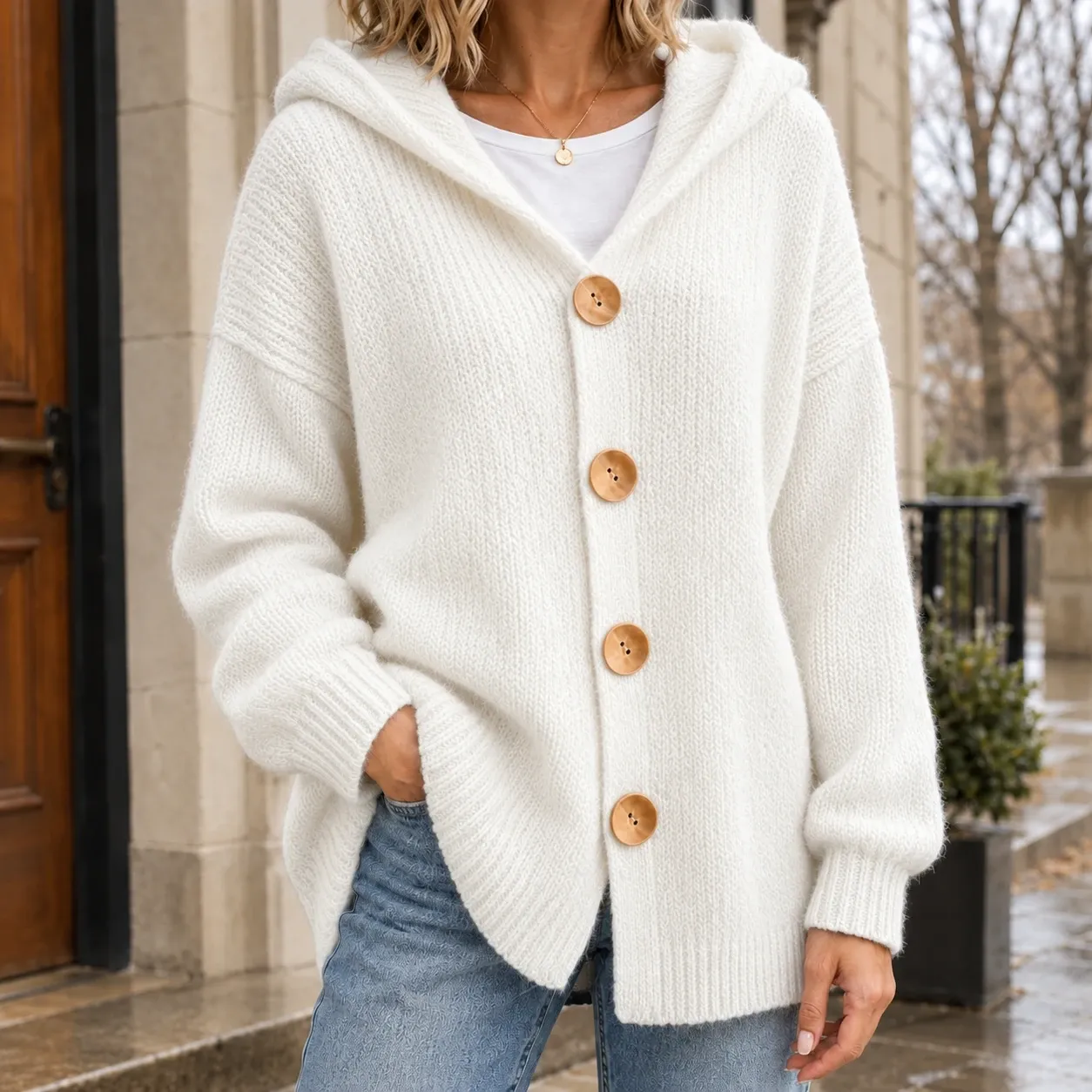 Katherine-June Hooded Cardigan in White