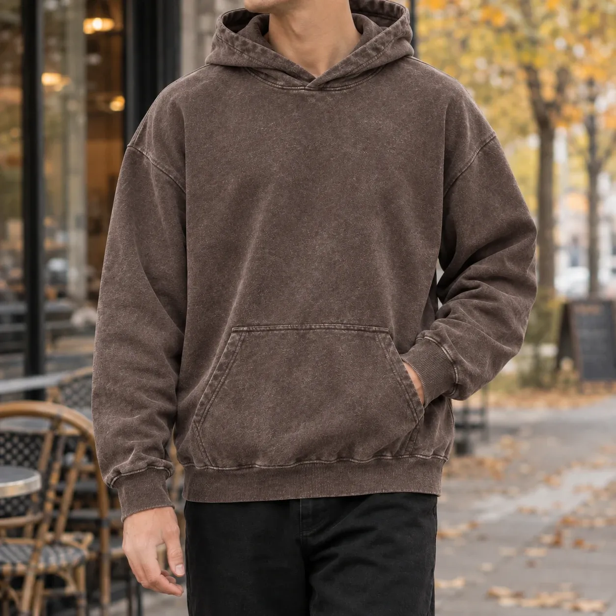 Hugh Washed Hoodie in Distressed Brown