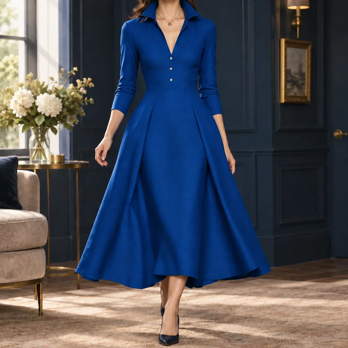 Ariana A-Line Dress in Royal Blue