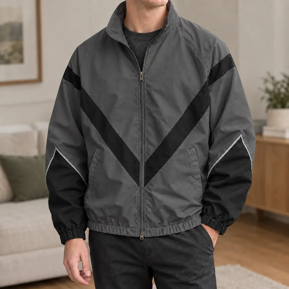 Ross Chevron Jacket in Gray