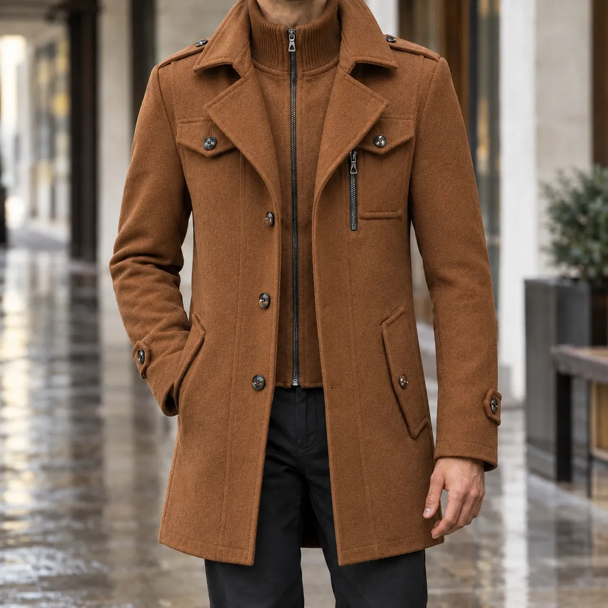 Caspian-Dean Wool Coat in Camel