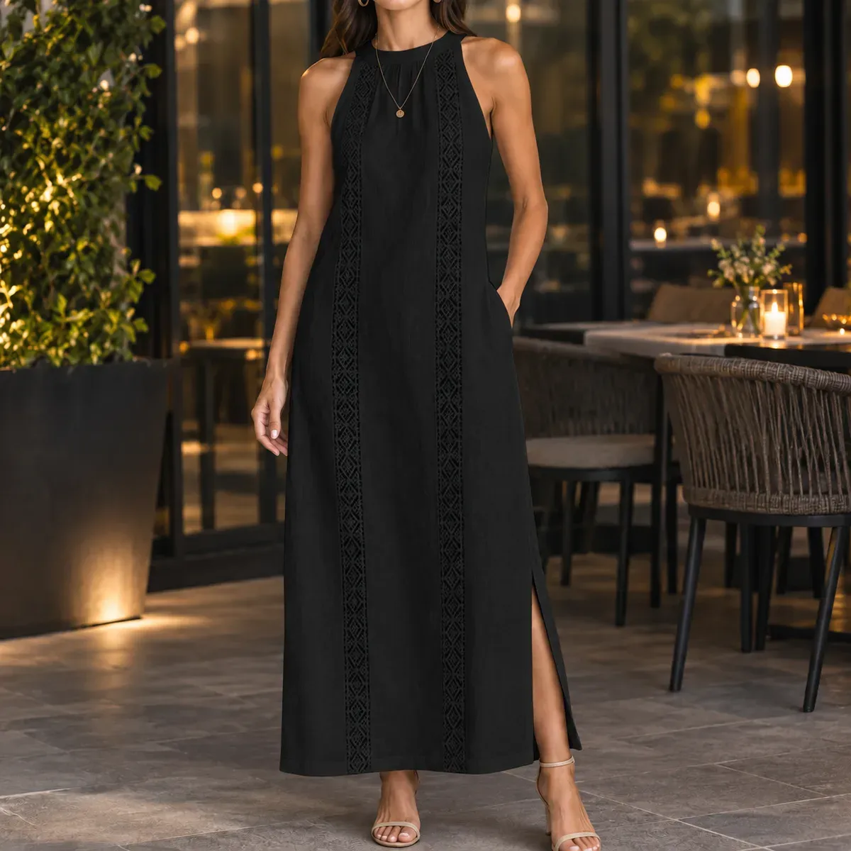 Lana Halter Maxi Dress in Black