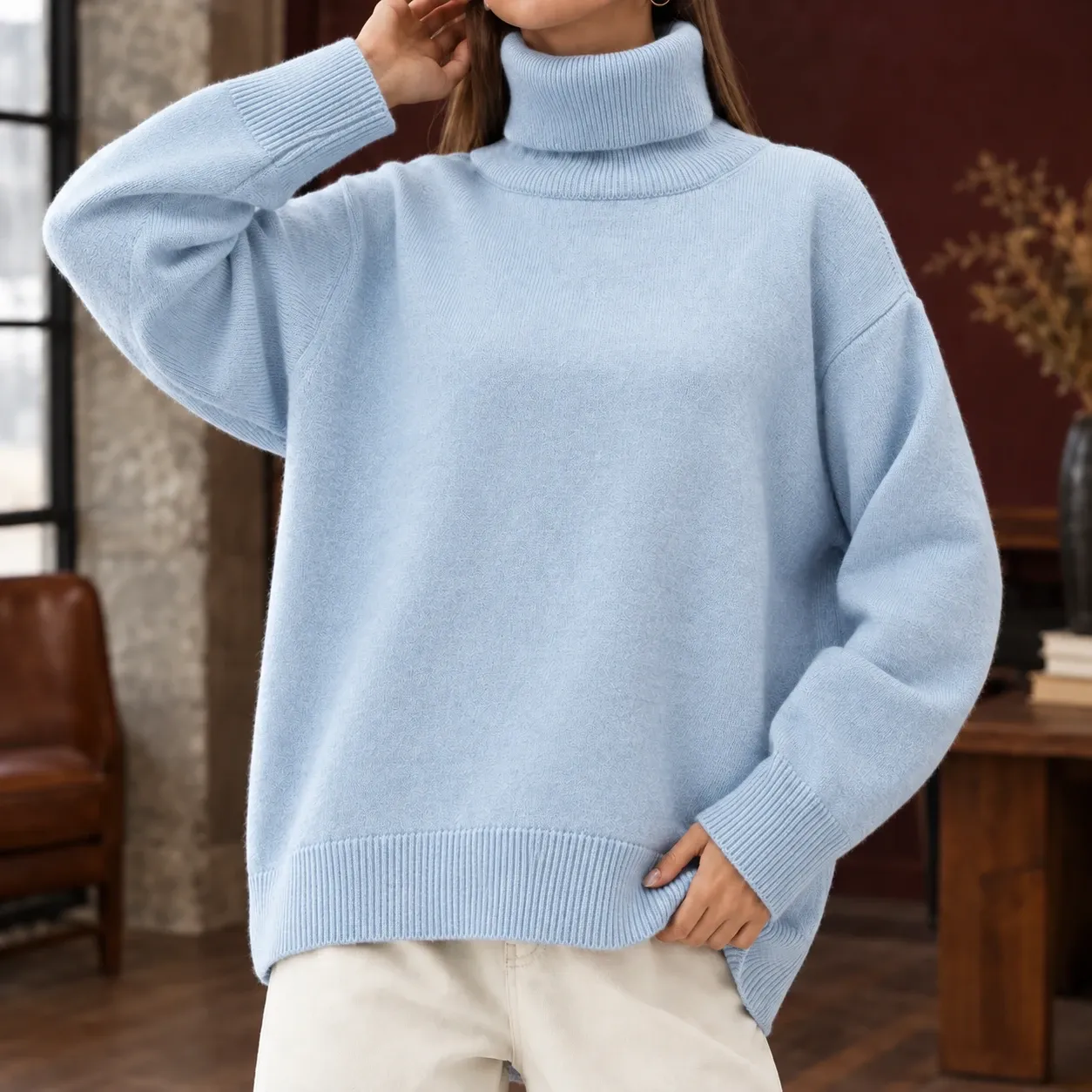 Celeste Turtleneck Sweater in Light Blue