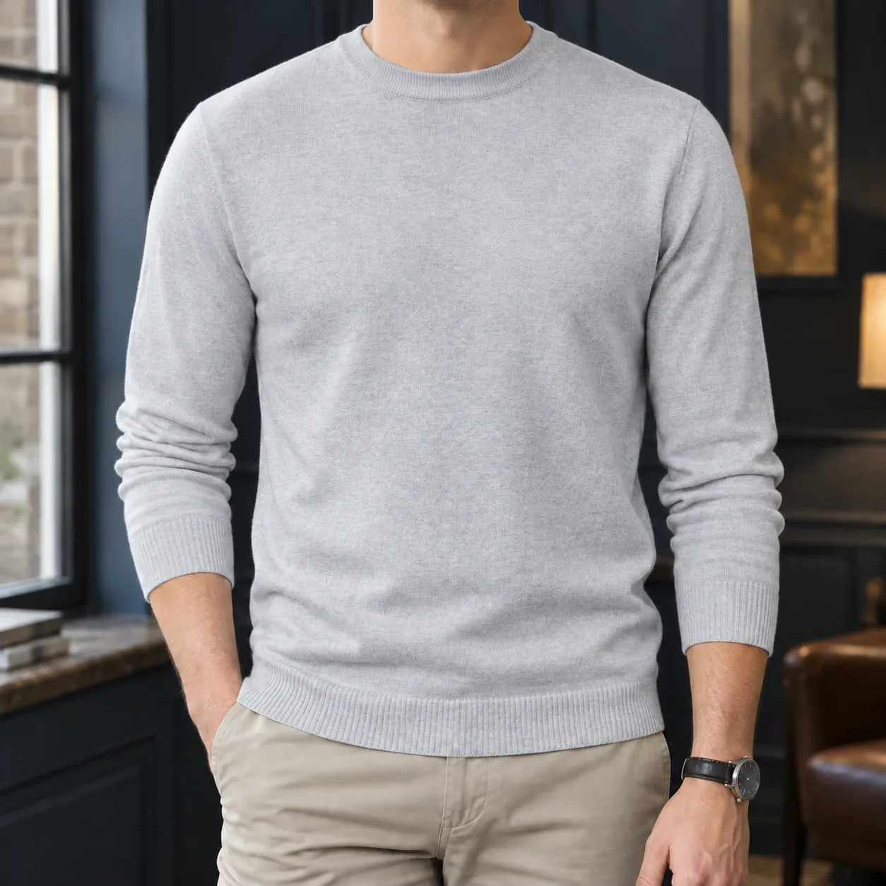 Olivier-Miles Round Neck Sweater in Round Neck Light Gray