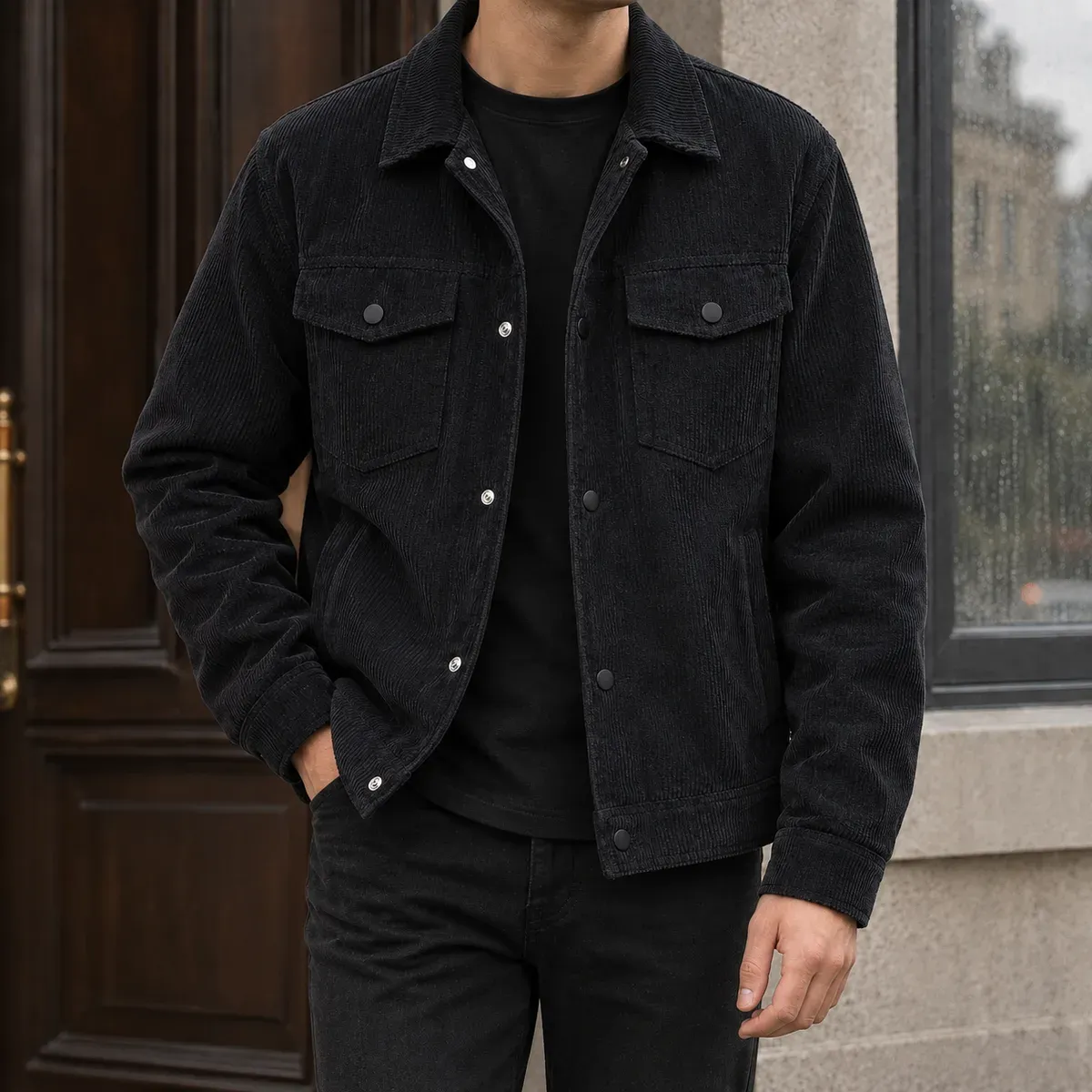 Tobias Corduroy Utility Jacket in Black
