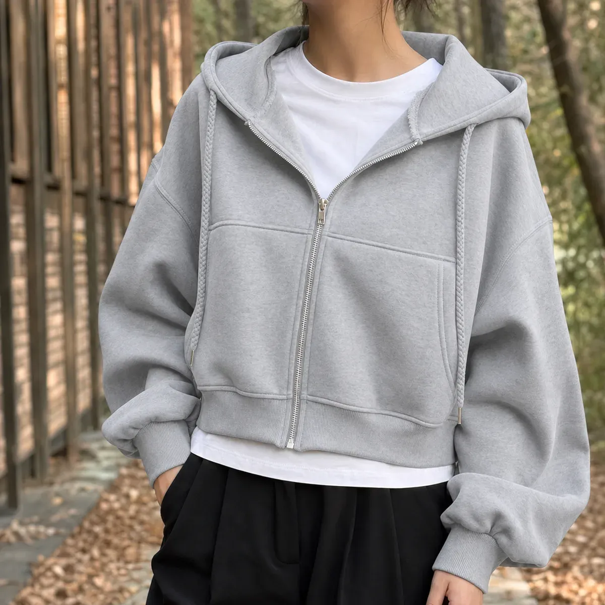 Natalie-Belle Oversized Zip Hoodie in Light Gray