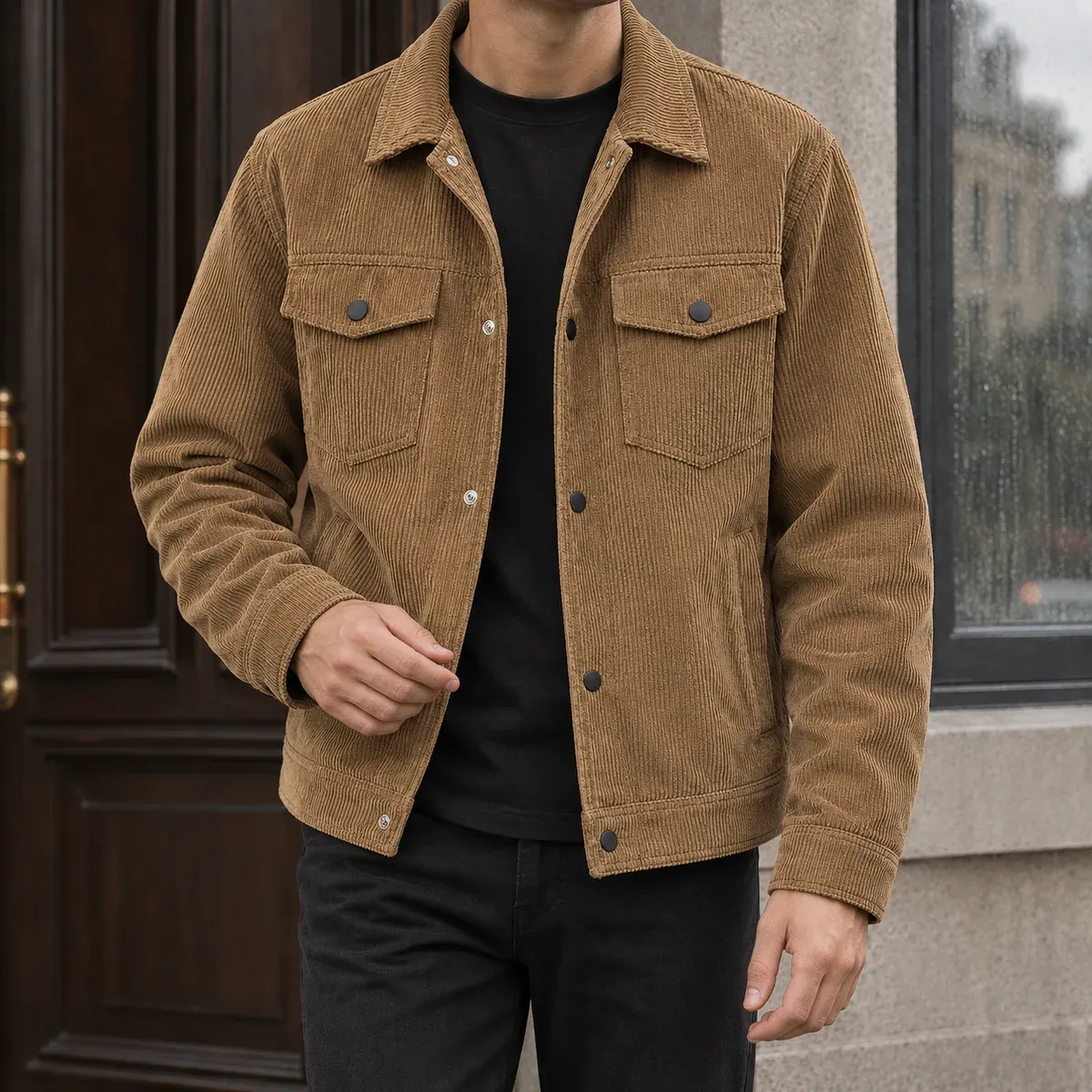Tobias Corduroy Utility Jacket in Coffee Brown