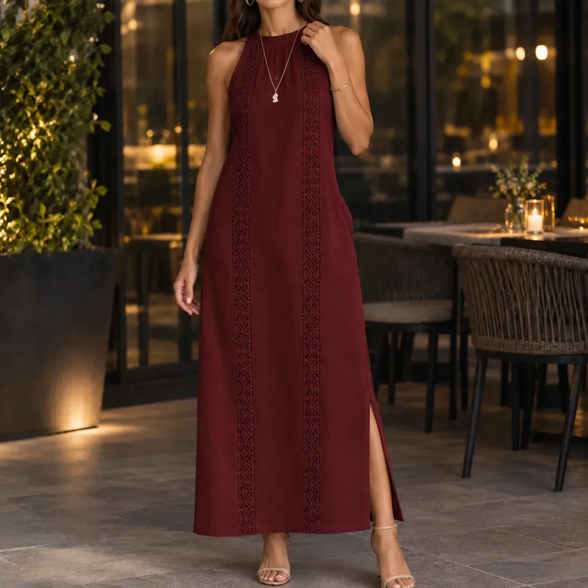 Lana Halter Maxi Dress in Red