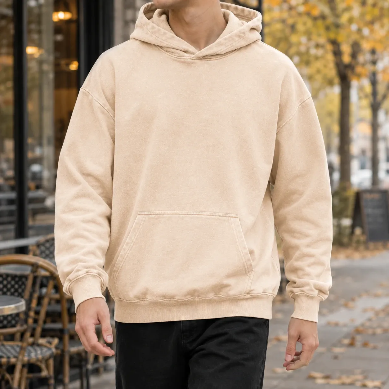 Hugh Washed Hoodie in Distressed Apricot