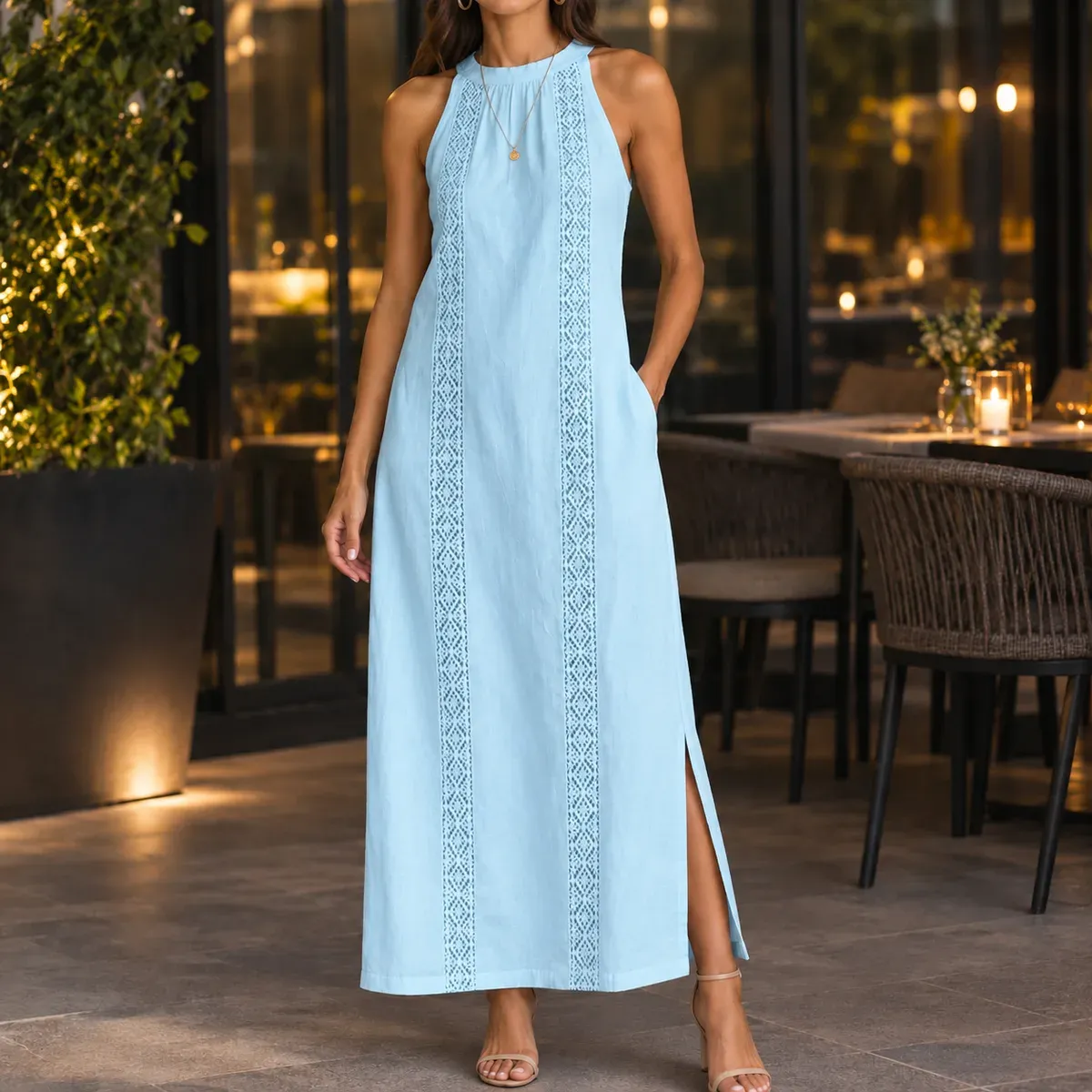 Lana Halter Maxi Dress in Light Blue