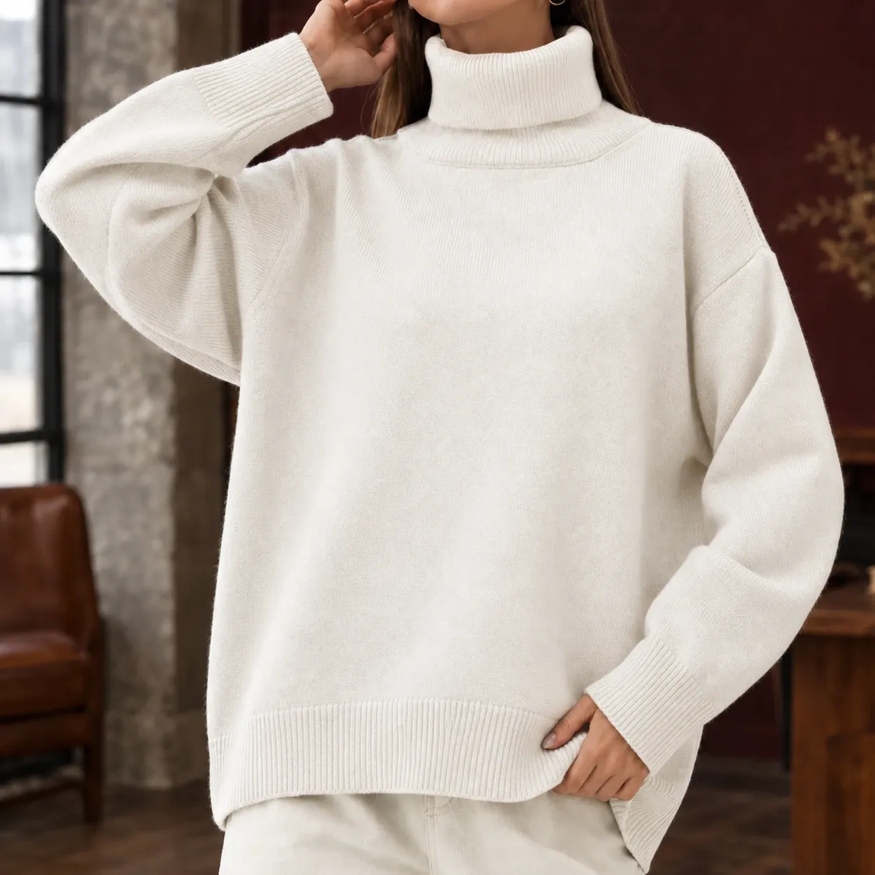 Celeste Turtleneck Sweater in Creamy-white