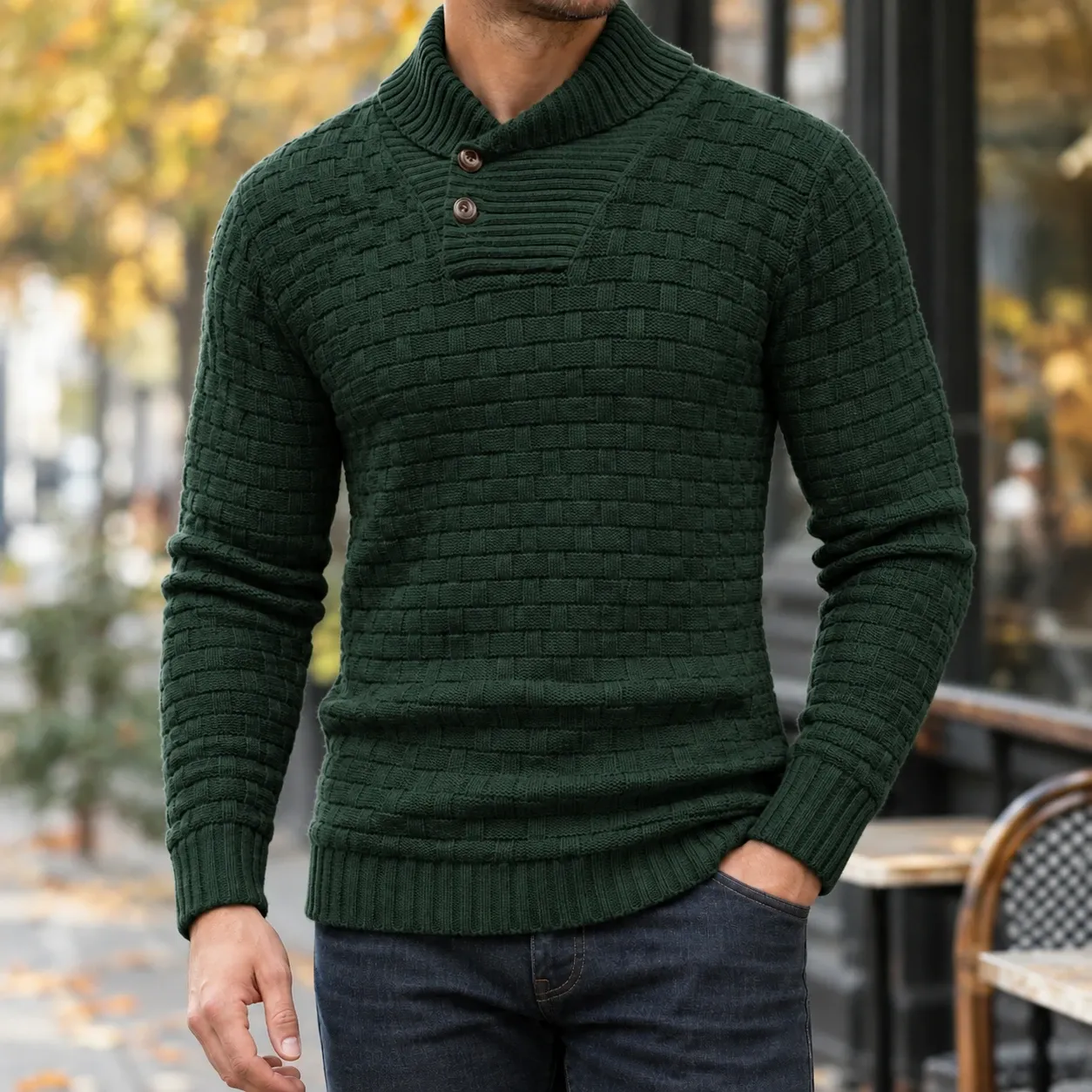 Nicholas Shawl Collar Sweater in Dark Green