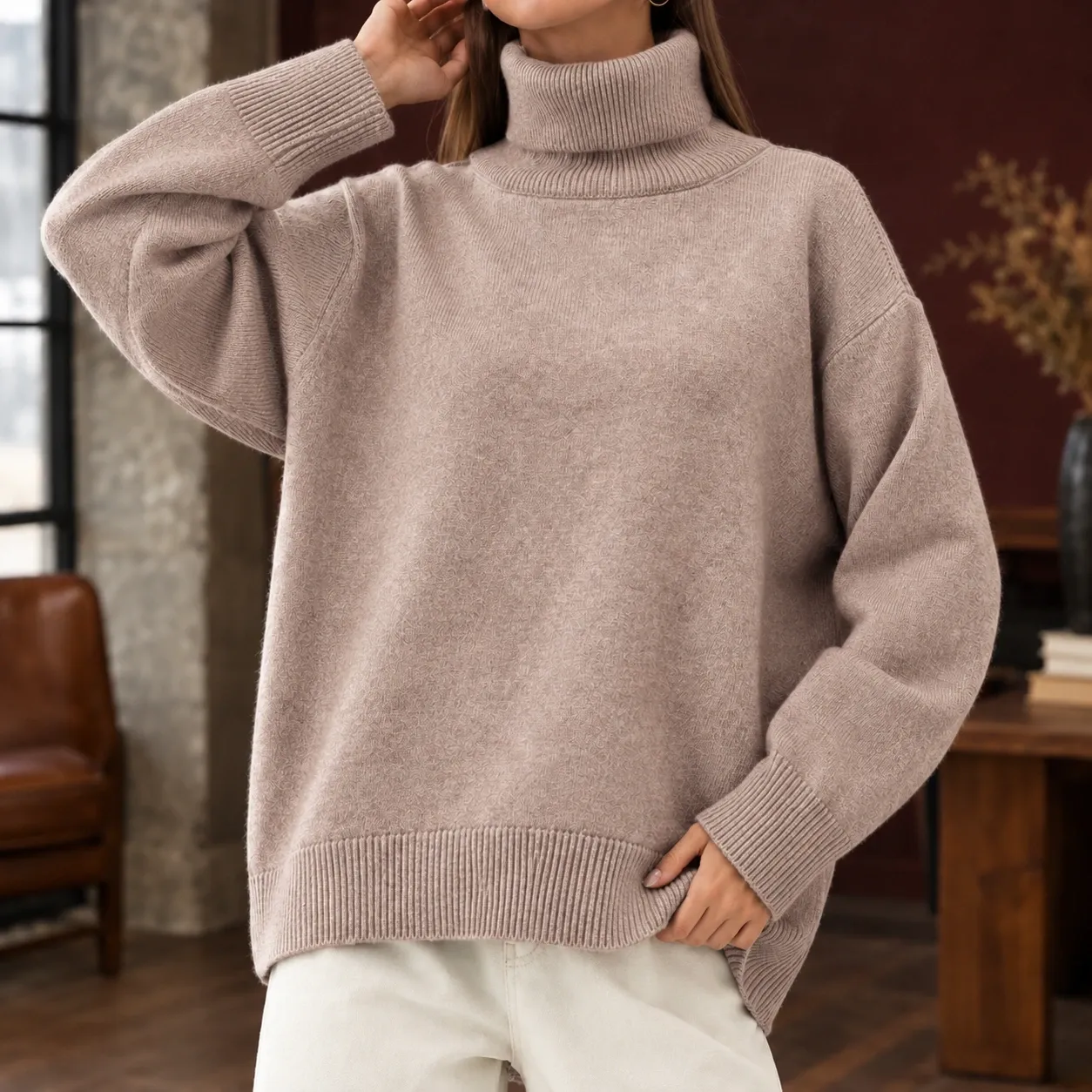 Celeste Turtleneck Sweater in Taupe
