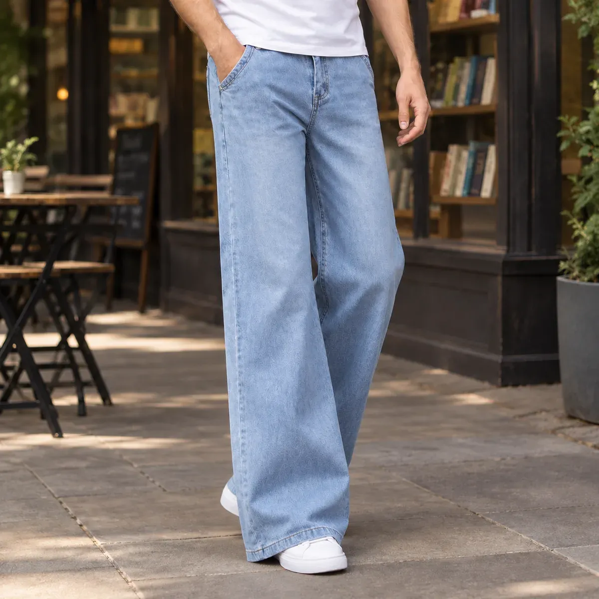 Graham Wide Leg Pants in Sky Blue