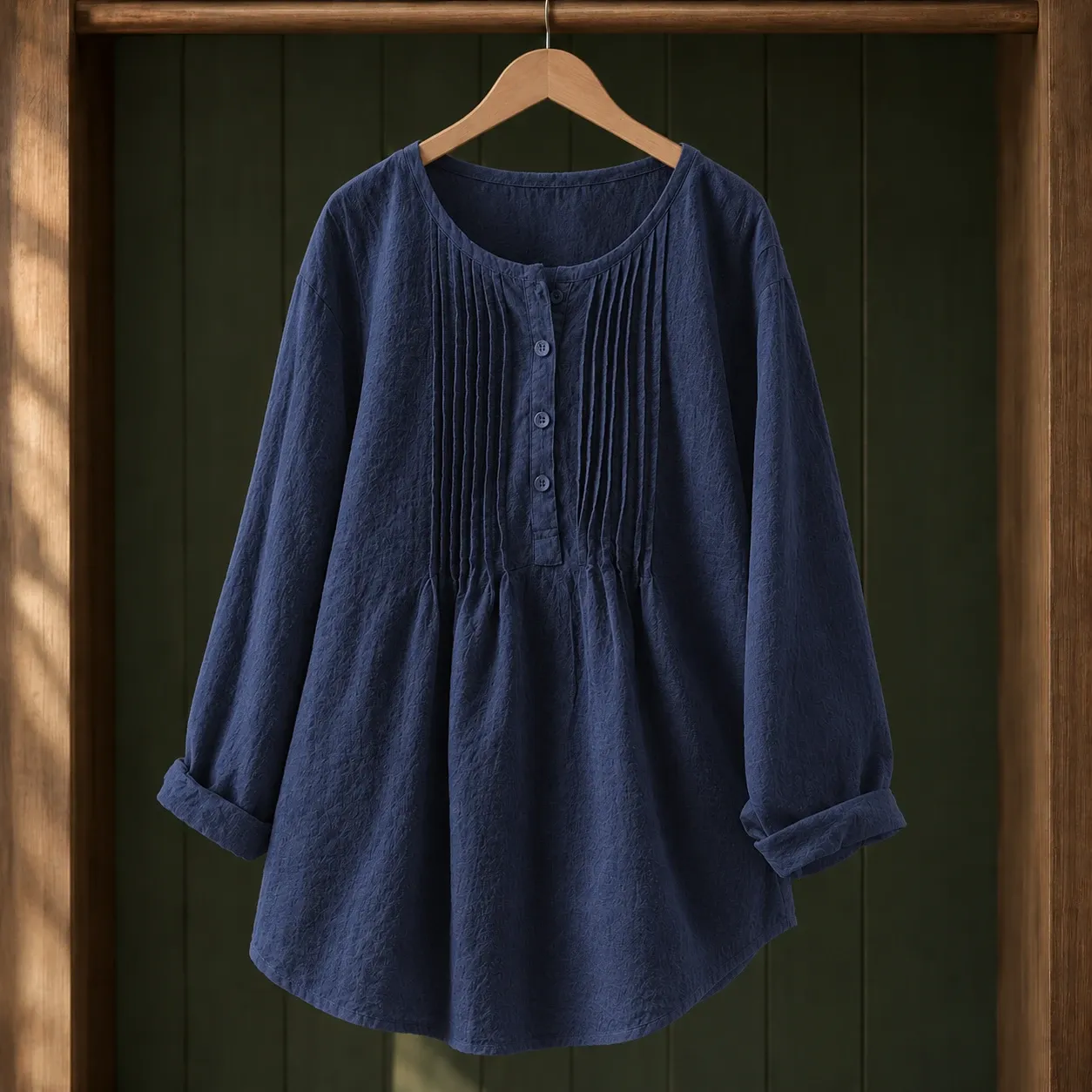 Delia-Rose Pintuck Blouse in Dark Blue