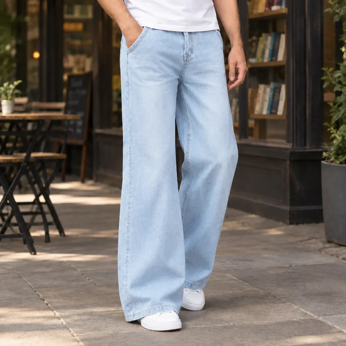 Graham Wide Leg Pants in Card White Blue