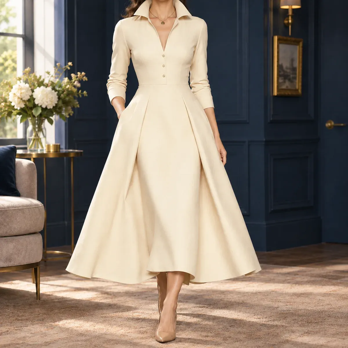 Ariana A-Line Dress in Apricot