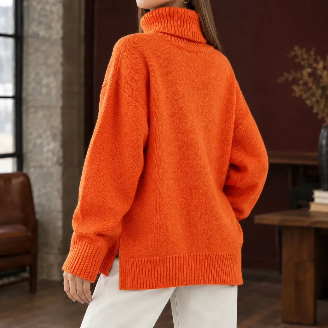 Celeste Turtleneck Sweater in Orange Red