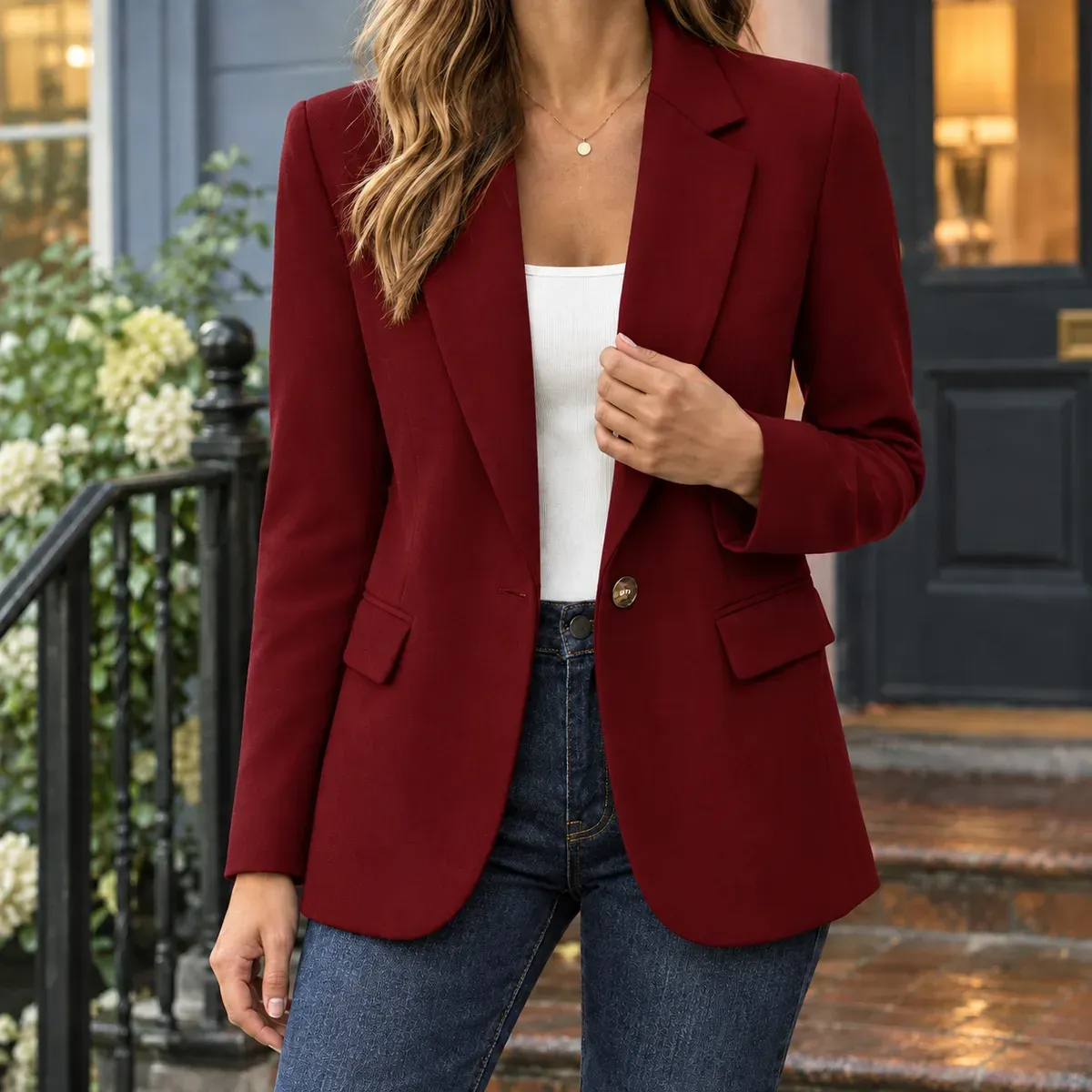 Cadence-Hope Tailored Jacket in Wine Red