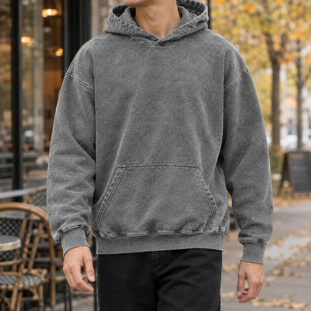 Hugh Washed Hoodie in Distressed Gray