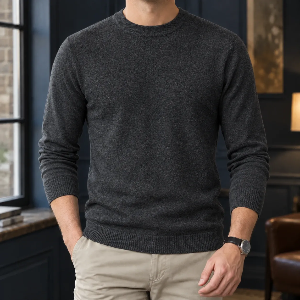 Olivier-Miles Round Neck Sweater in Round Neck Charcoal Gray