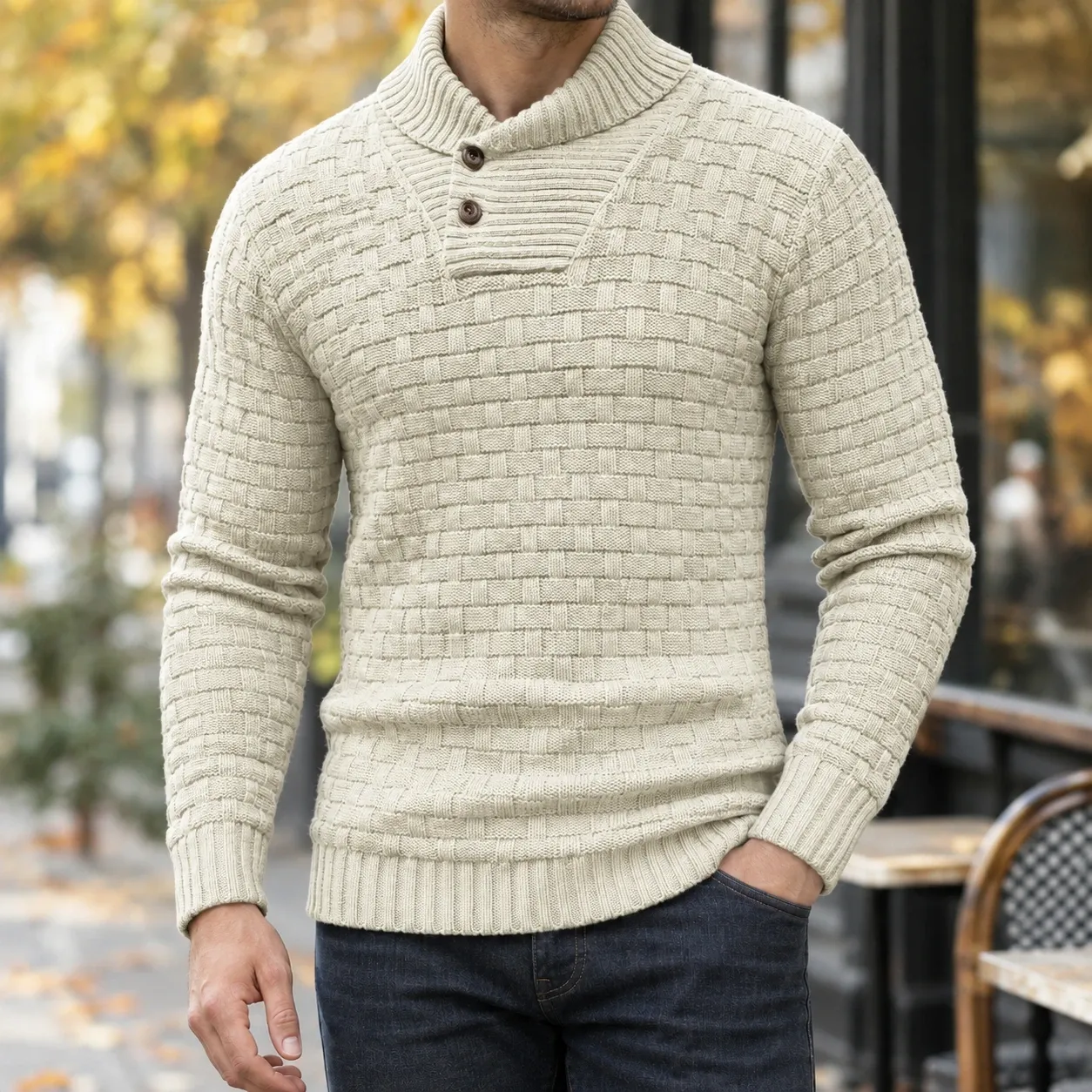 Nicholas Shawl Collar Sweater in Cream