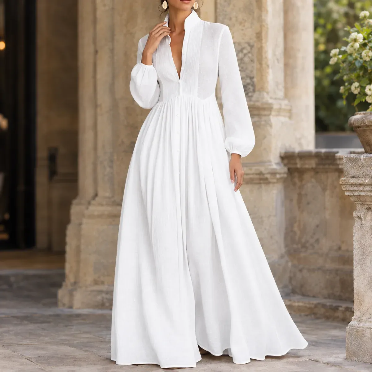 Constance Gathered Maxi Dress in White