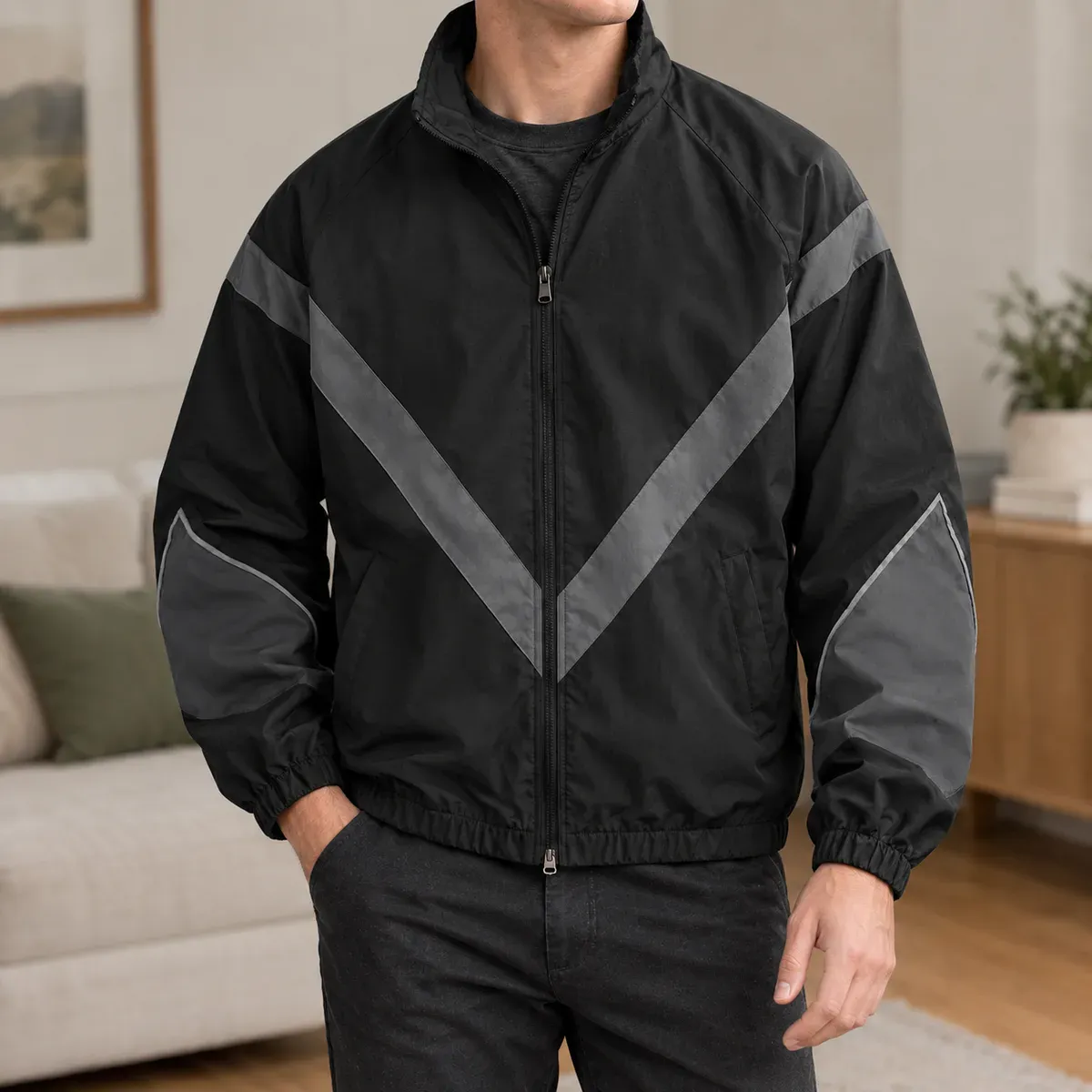Ross Chevron Jacket in Black